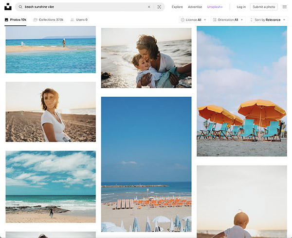 Search beachy vibe in Unsplash to see images that suit your brand.